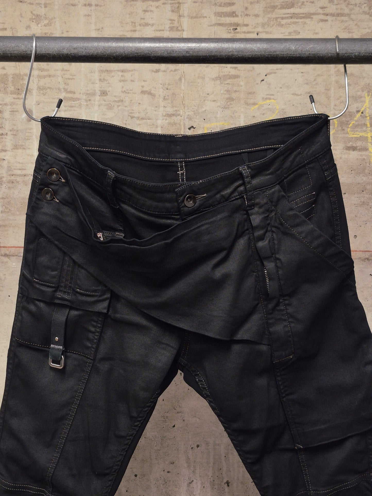 Rick Owens DRKSHDW SS19 "BABEL" Black Waxed 'Memphis Cut' Stretch Denim