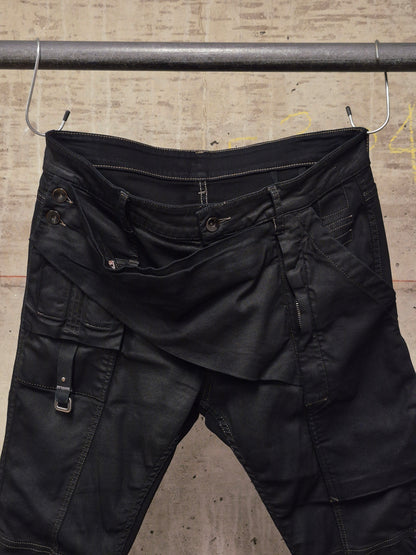 Rick Owens DRKSHDW SS19 "BABEL" Black Waxed 'Memphis Cut' Stretch Denim