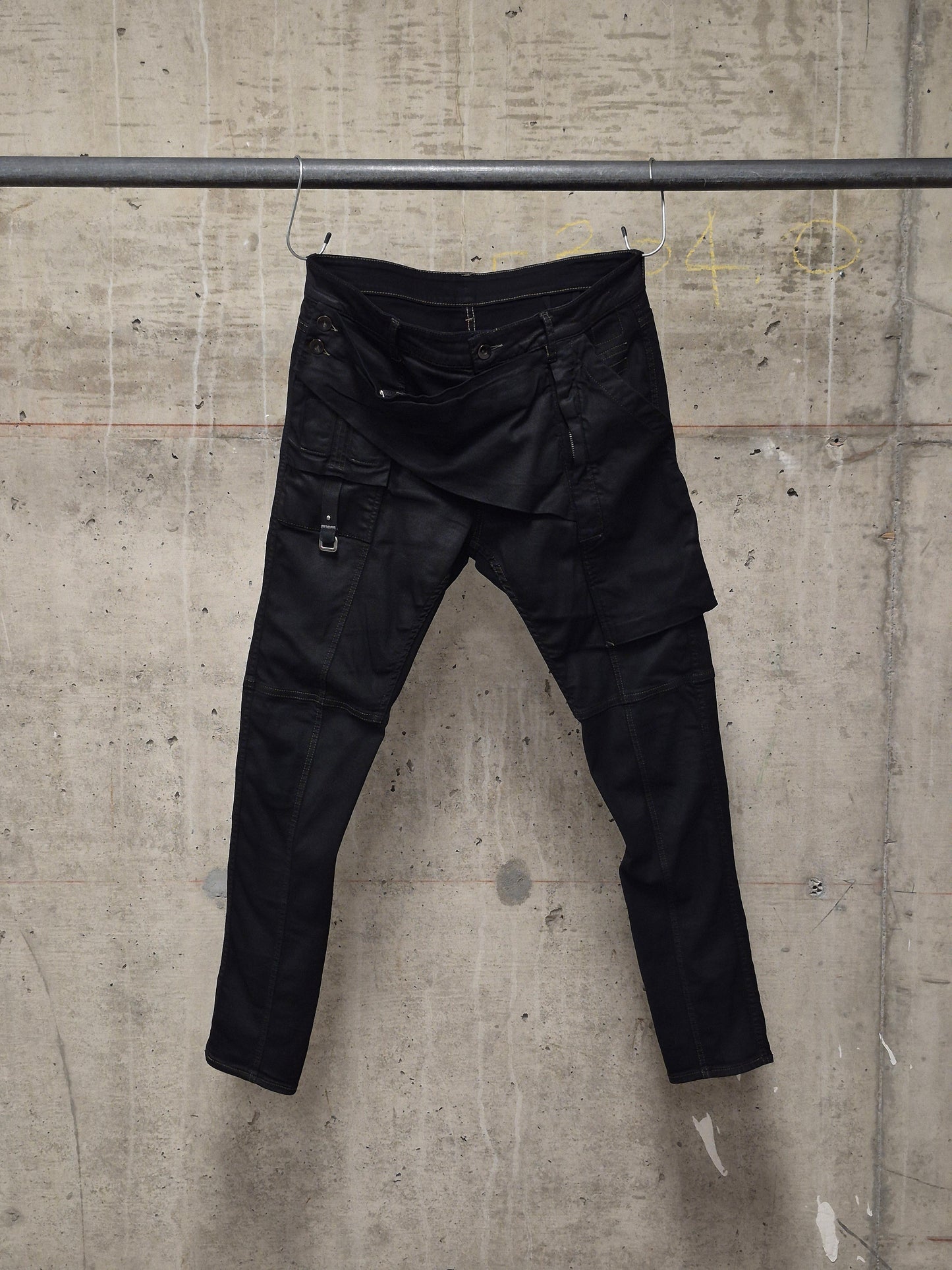 Rick Owens DRKSHDW SS19 "BABEL" Black Waxed 'Memphis Cut' Stretch Denim