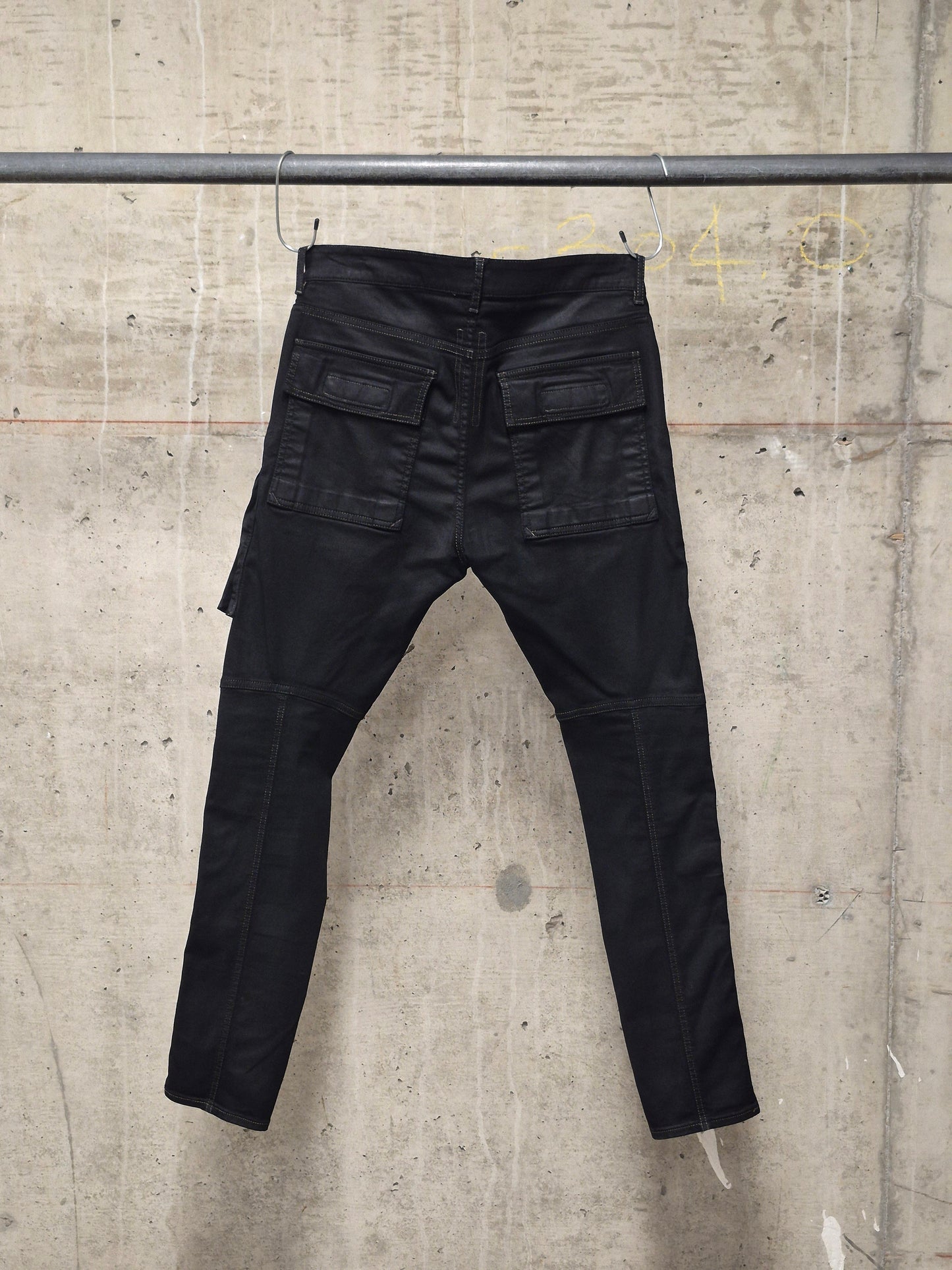 Rick Owens DRKSHDW SS19 "BABEL" Black Waxed 'Memphis Cut' Stretch Denim