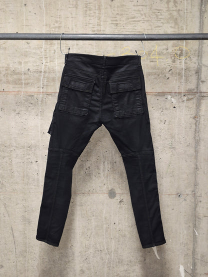 Rick Owens DRKSHDW SS19 "BABEL" Black Waxed 'Memphis Cut' Stretch Denim