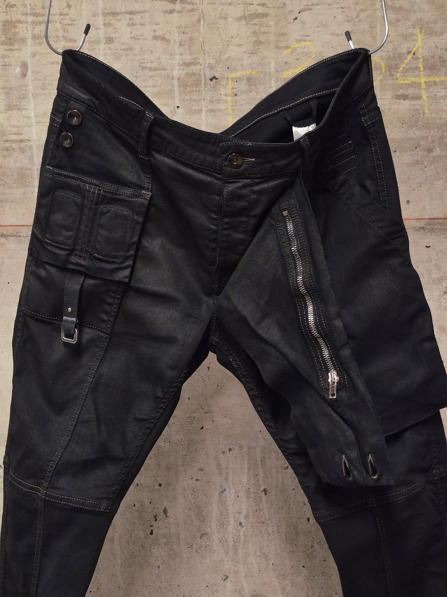 Rick Owens DRKSHDW SS19 "BABEL" Black Waxed 'Memphis Cut' Stretch Denim