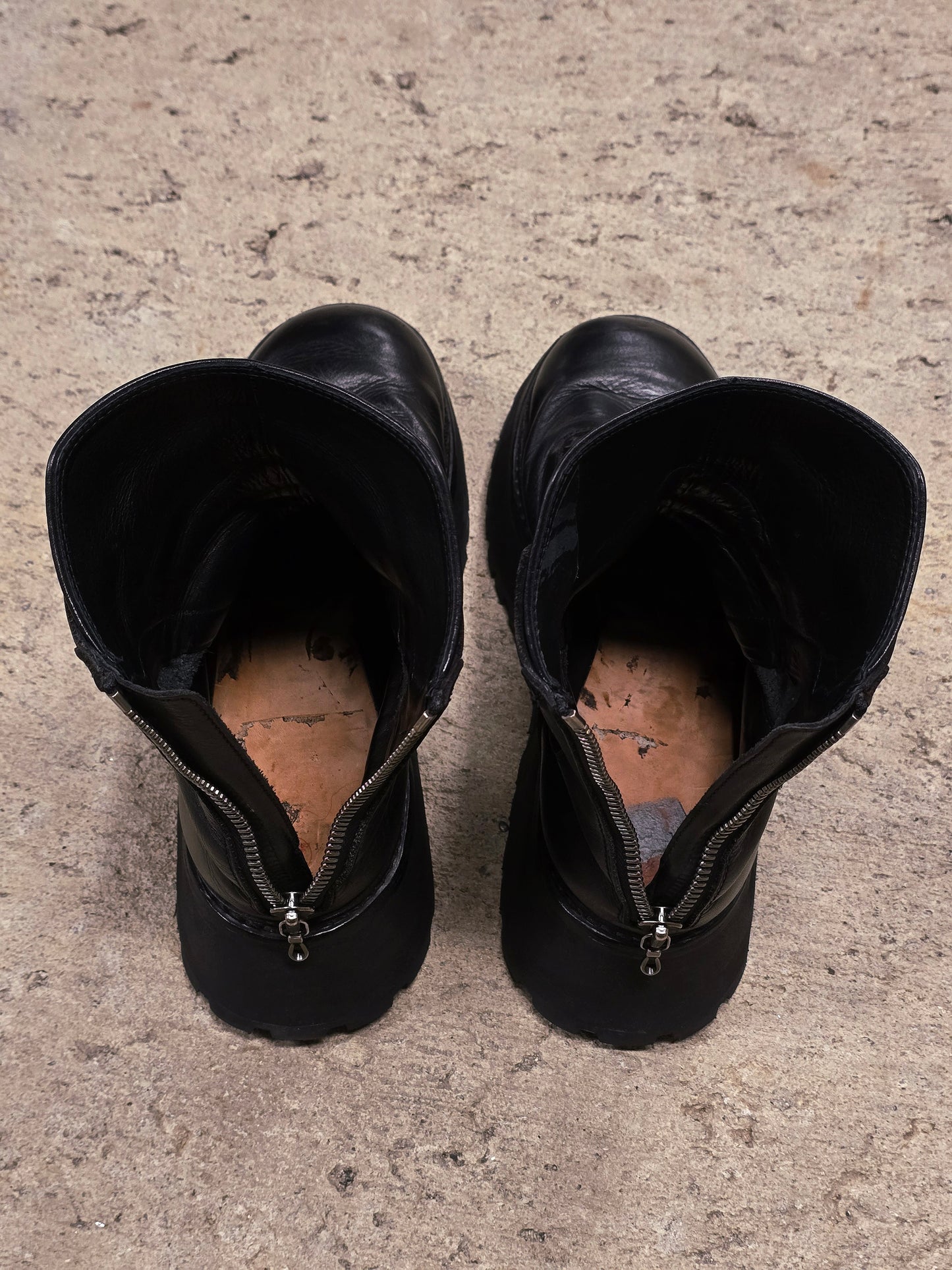 Julius_7 Pre-SS22 'Writhe;' Back Zip Front Lace Cow Leather Chunky Military Boots