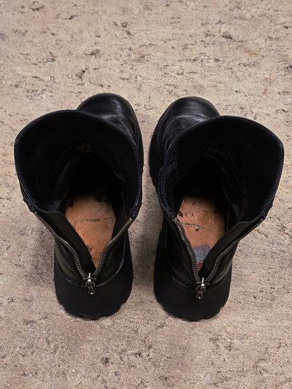 Julius_7 Pre-SS22 'Writhe;' Back Zip Front Lace Cow Leather Chunky Military Boots