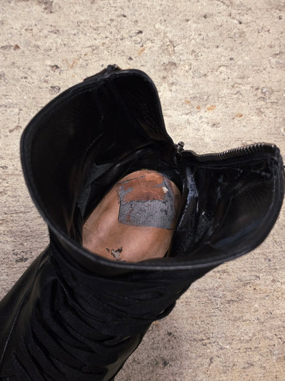 Julius_7 Pre-SS22 'Writhe;' Back Zip Front Lace Cow Leather Chunky Military Boots