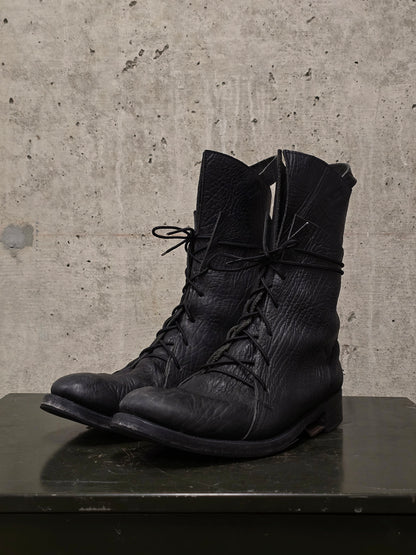 Boris Bidjan Saberi 2010s Double Layered Dark Grey Bison Leather Tall Combat Boots