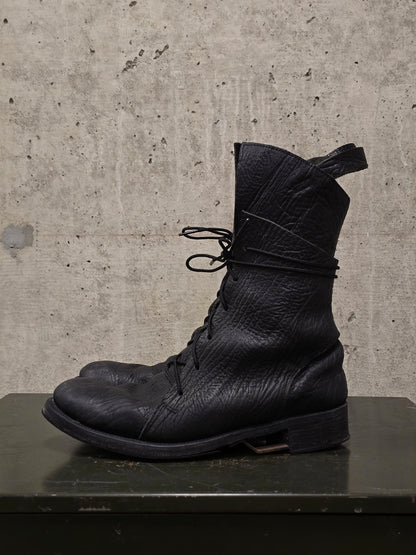 Boris Bidjan Saberi 2010s Double Layered Dark Grey Bison Leather Tall Combat Boots