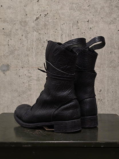 Boris Bidjan Saberi 2010s Double Layered Dark Grey Bison Leather Tall Combat Boots
