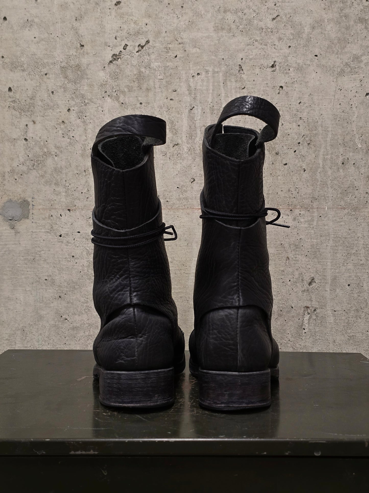Boris Bidjan Saberi 2010s Double Layered Dark Grey Bison Leather Tall Combat Boots