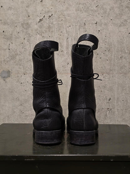 Boris Bidjan Saberi 2010s Double Layered Dark Grey Bison Leather Tall Combat Boots