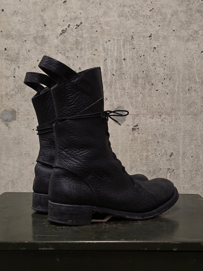 Boris Bidjan Saberi 2010s Double Layered Dark Grey Bison Leather Tall Combat Boots