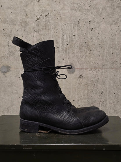 Boris Bidjan Saberi 2010s Double Layered Dark Grey Bison Leather Tall Combat Boots