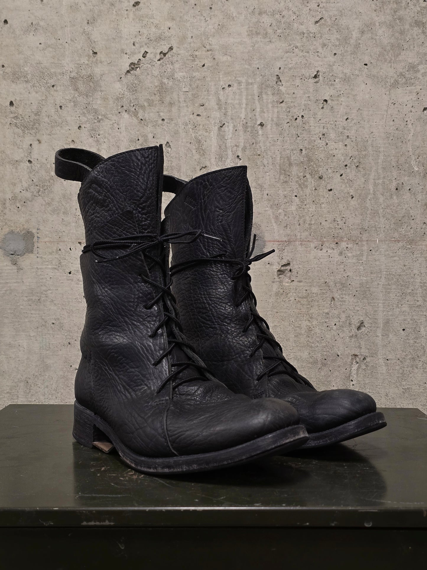 Boris Bidjan Saberi 2010s Double Layered Dark Grey Bison Leather Tall Combat Boots