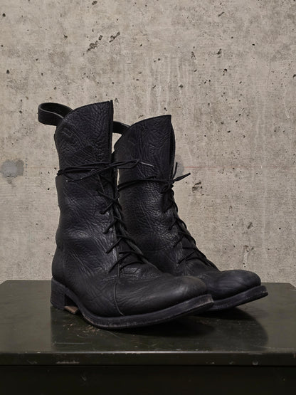Boris Bidjan Saberi 2010s Double Layered Dark Grey Bison Leather Tall Combat Boots