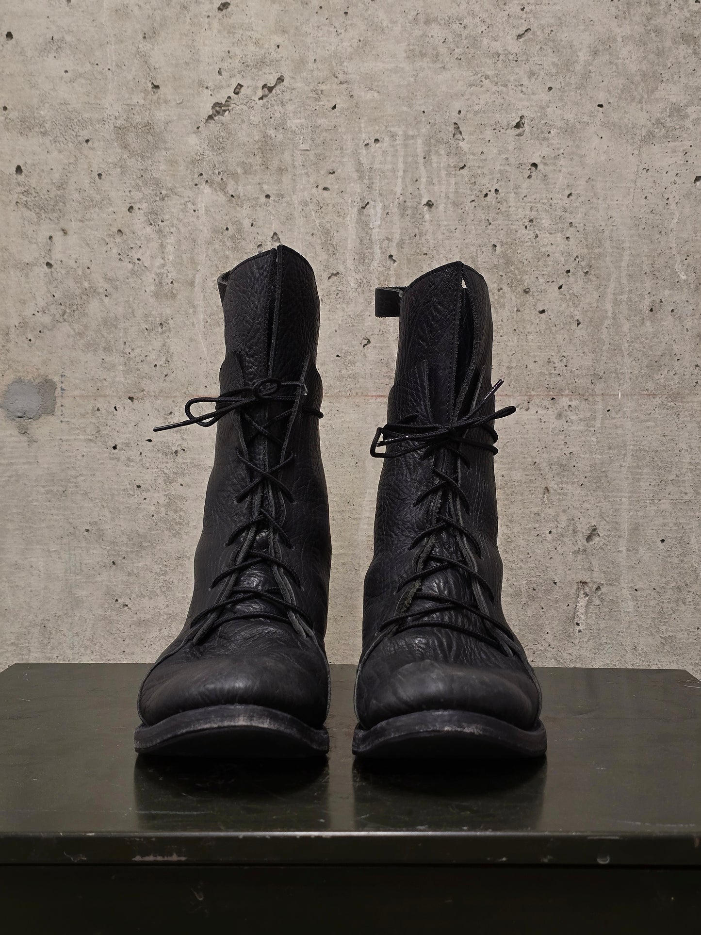 Boris Bidjan Saberi 2010s Double Layered Dark Grey Bison Leather Tall Combat Boots