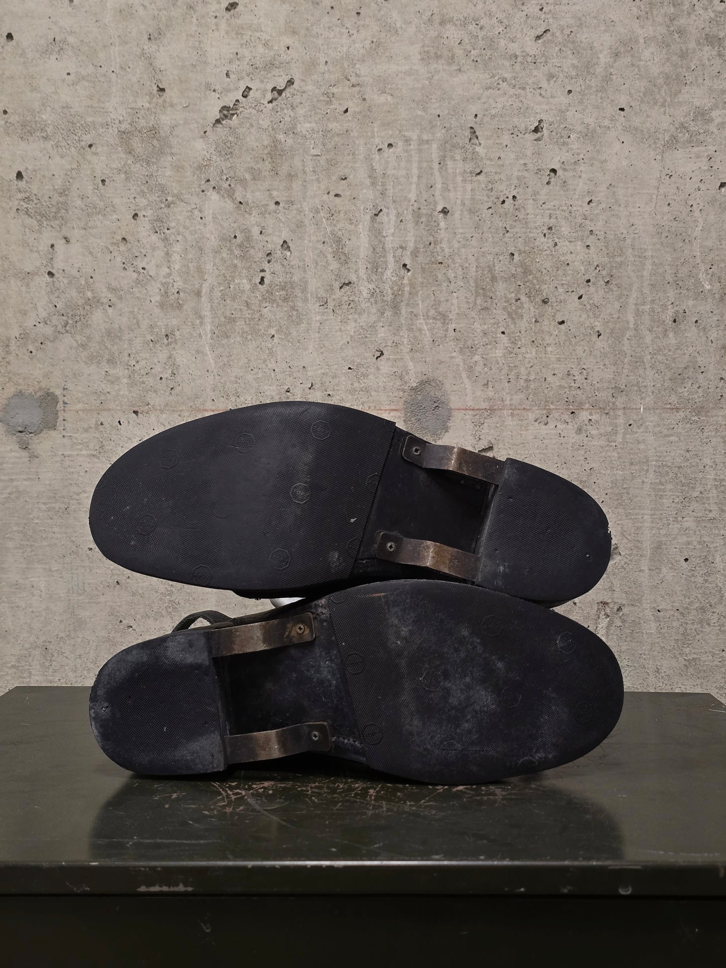 Boris Bidjan Saberi 2010s Double Layered Dark Grey Bison Leather Tall Combat Boots