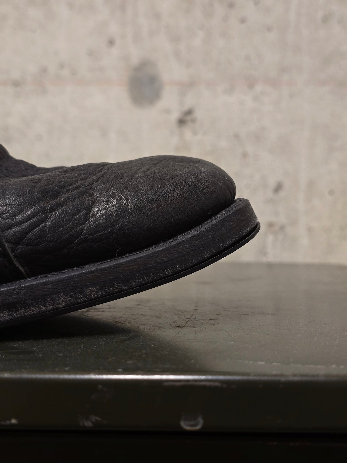 Boris Bidjan Saberi 2010s Double Layered Dark Grey Bison Leather Tall Combat Boots