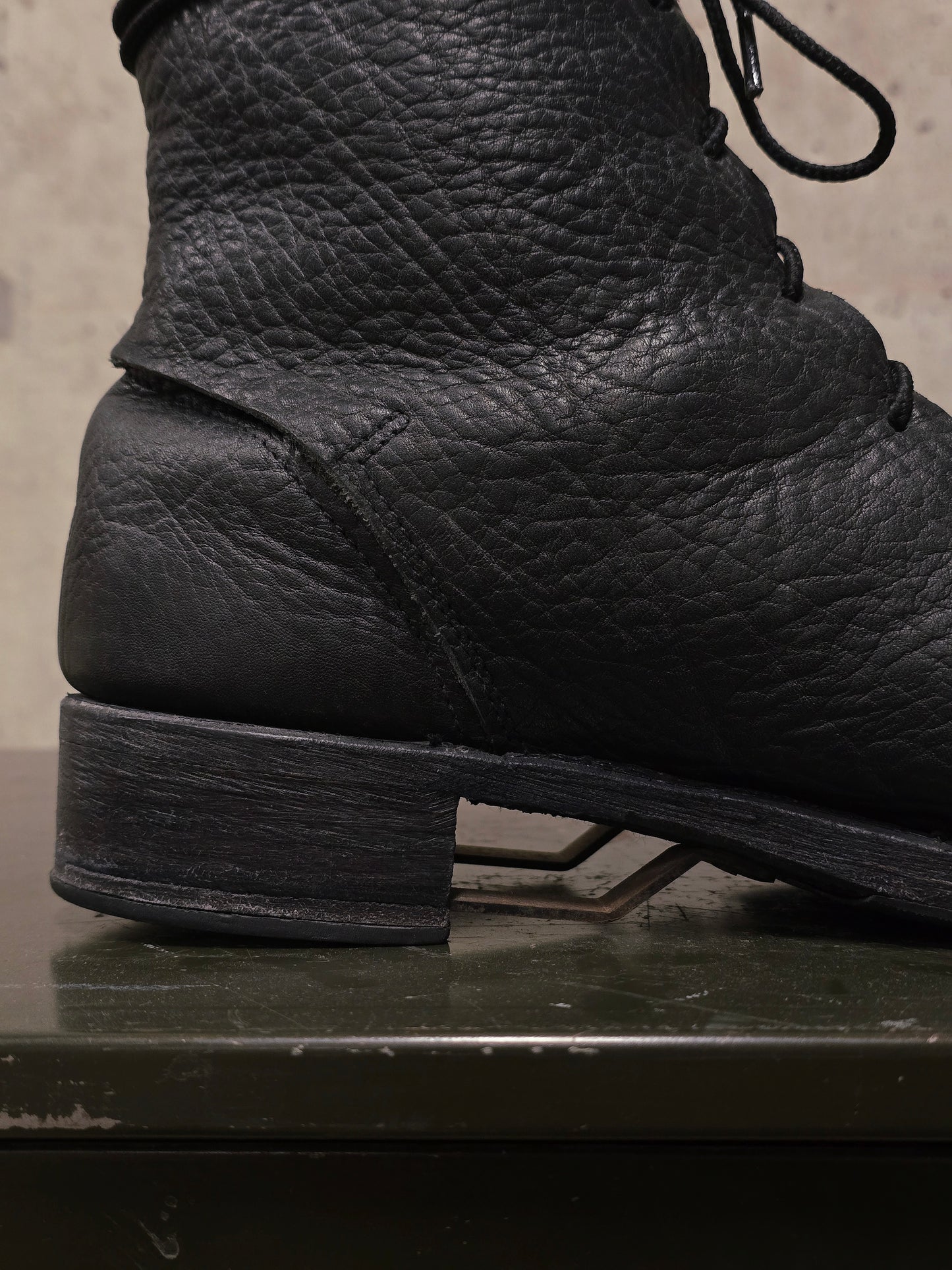 Boris Bidjan Saberi 2010s Double Layered Dark Grey Bison Leather Tall Combat Boots