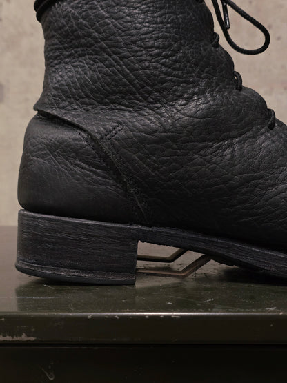 Boris Bidjan Saberi 2010s Double Layered Dark Grey Bison Leather Tall Combat Boots