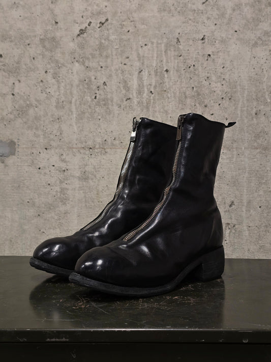 GUIDI 'PL2' Black Full-grain Horse Leather Front Zip Boots