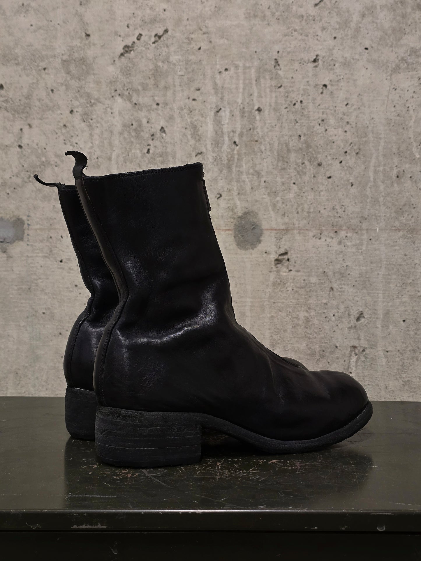 GUIDI 'PL2' Black Full-grain Horse Leather Front Zip Boots