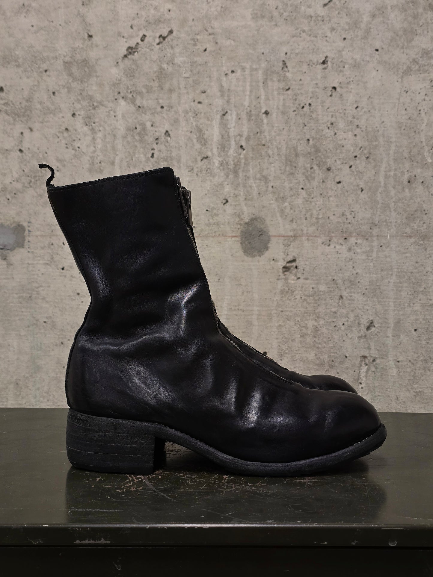 GUIDI 'PL2' Black Full-grain Horse Leather Front Zip Boots