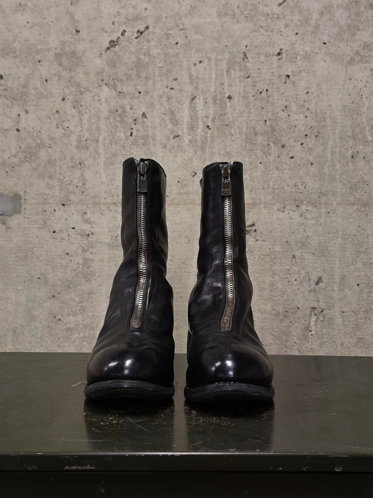 GUIDI 'PL2' Black Full-grain Horse Leather Front Zip Boots