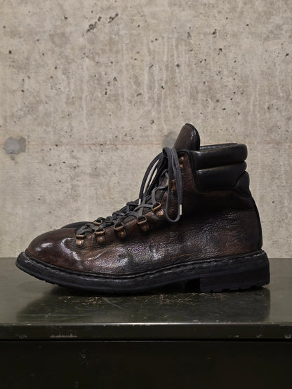 GUIDI '19M' Brown Full-grain Bison Leather Mountain Boots