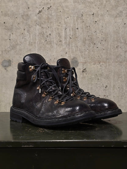 GUIDI '19M' Brown Full-grain Bison Leather Mountain Boots