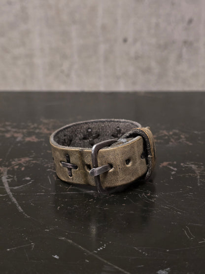 m.a+ by Maurizio Amadei 'AB14' GR 3.0 .925 Silver Cross Dirty White Cow Leather Wide Wristband
