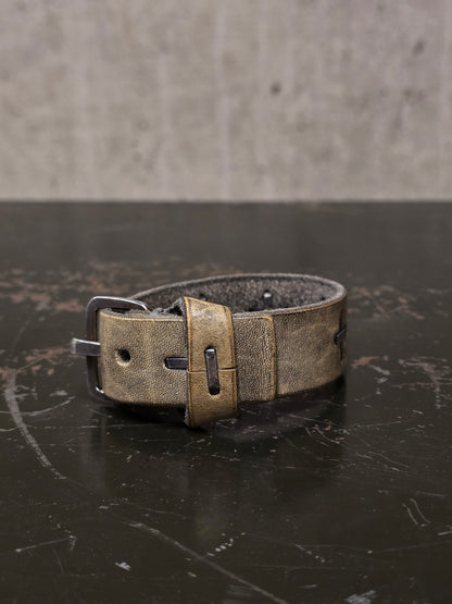 m.a+ by Maurizio Amadei 'AB14' GR 3.0 .925 Silver Cross Dirty White Cow Leather Wide Wristband