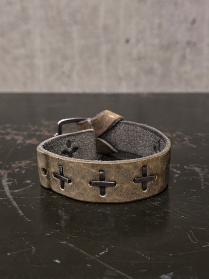 m.a+ by Maurizio Amadei 'AB14' GR 3.0 .925 Silver Cross Dirty White Cow Leather Wide Wristband
