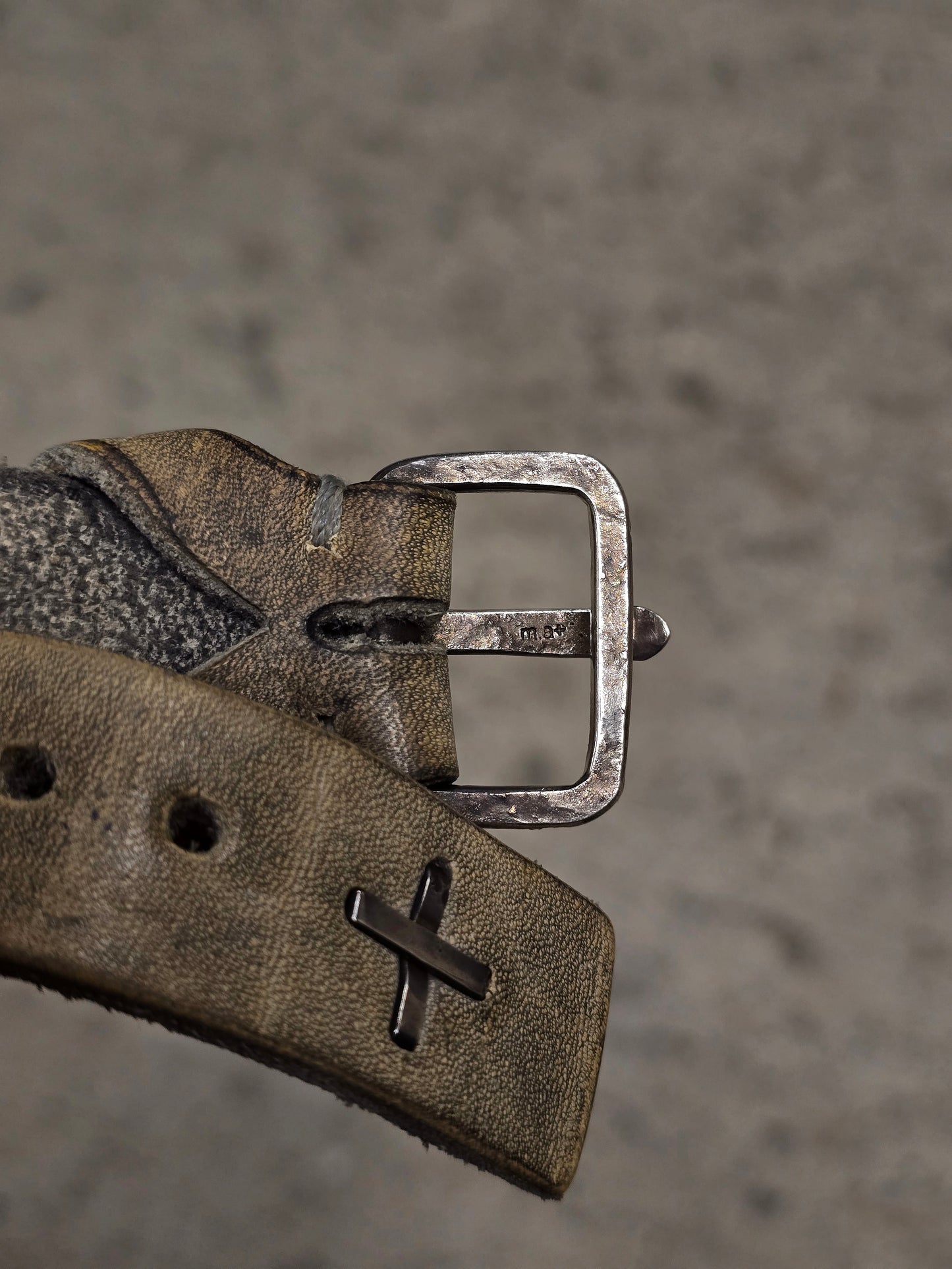 m.a+ by Maurizio Amadei 'AB14' GR 3.0 .925 Silver Cross Dirty White Cow Leather Wide Wristband