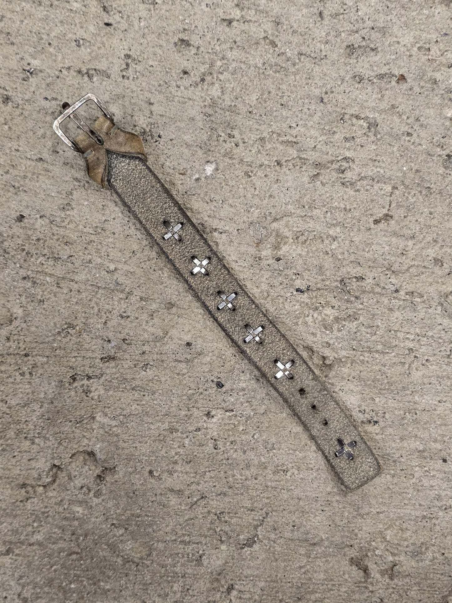 m.a+ by Maurizio Amadei 'AB14' GR 3.0 .925 Silver Cross Dirty White Cow Leather Wide Wristband