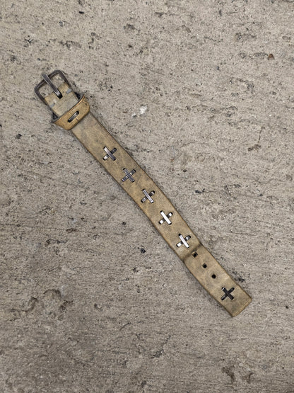 m.a+ by Maurizio Amadei 'AB14' GR 3.0 .925 Silver Cross Dirty White Cow Leather Wide Wristband