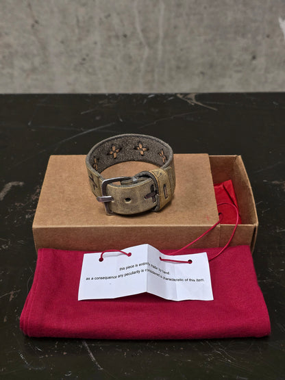 m.a+ by Maurizio Amadei 'AB14' GR 3.0 .925 Silver Cross Dirty White Cow Leather Wide Wristband