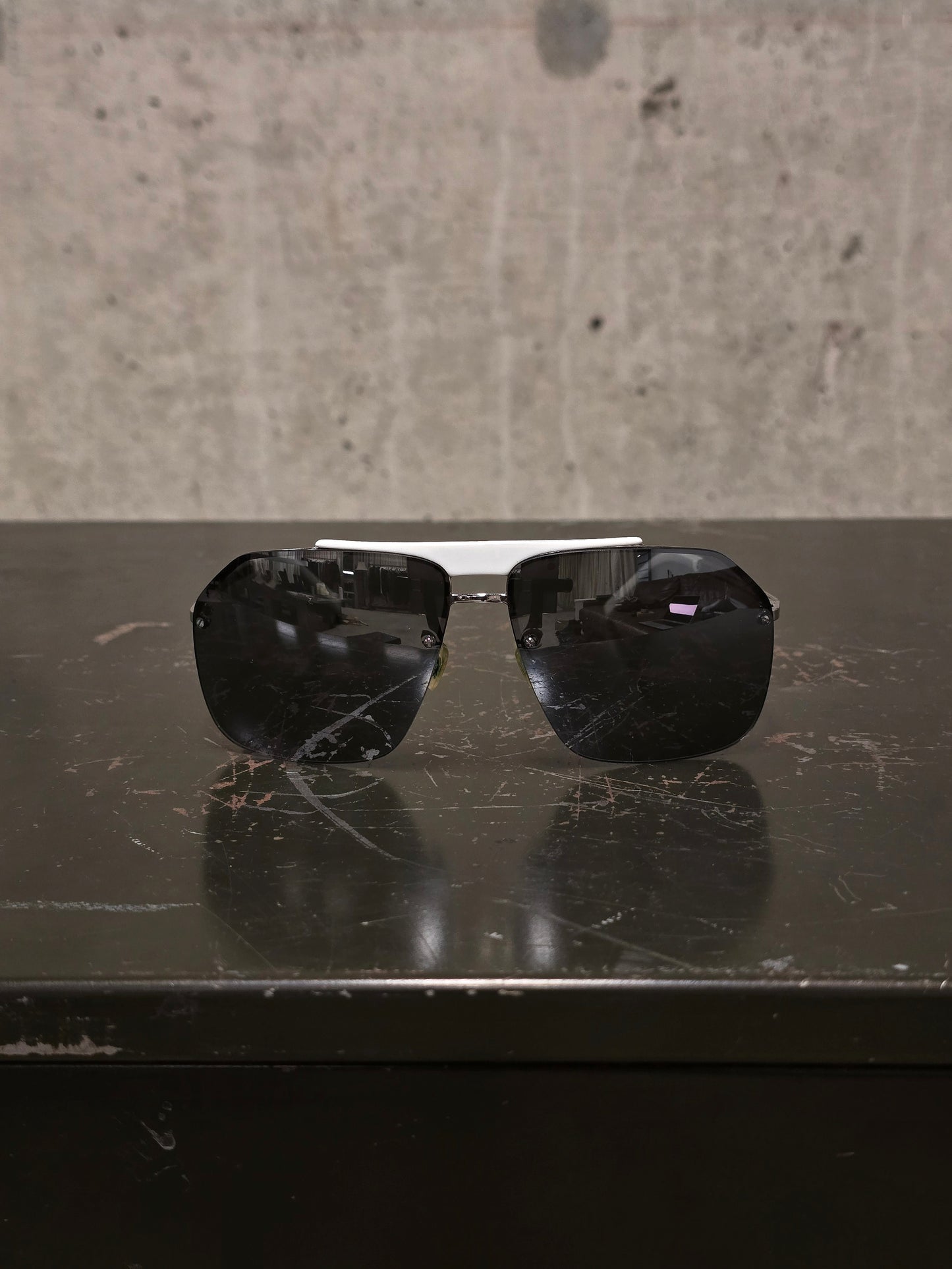 DIOR HOMME by Hedi Slimane 00s '0073/S' White Aviator Grey Tinted Sunglasses