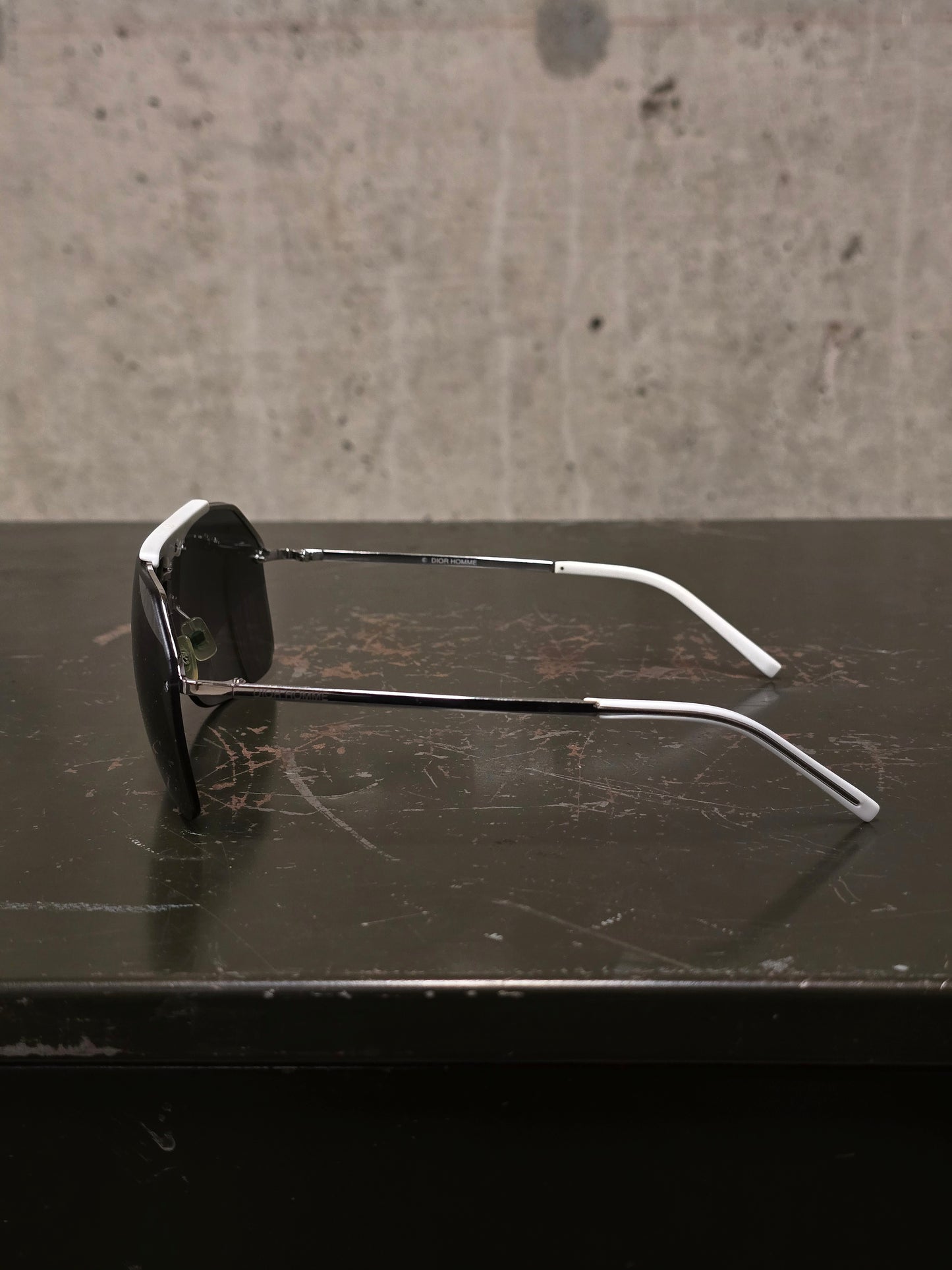 DIOR HOMME by Hedi Slimane 00s '0073/S' White Aviator Grey Tinted Sunglasses