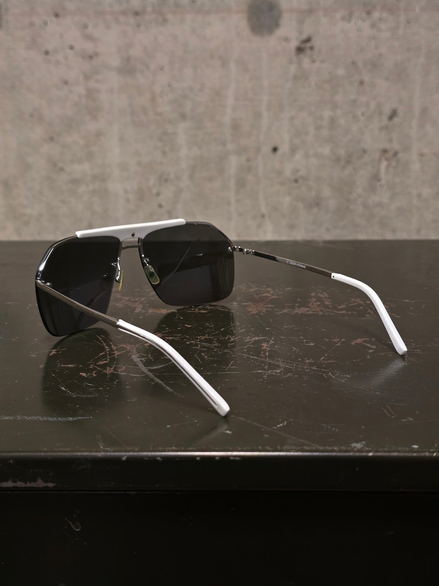 DIOR HOMME by Hedi Slimane 00s '0073/S' White Aviator Grey Tinted Sunglasses
