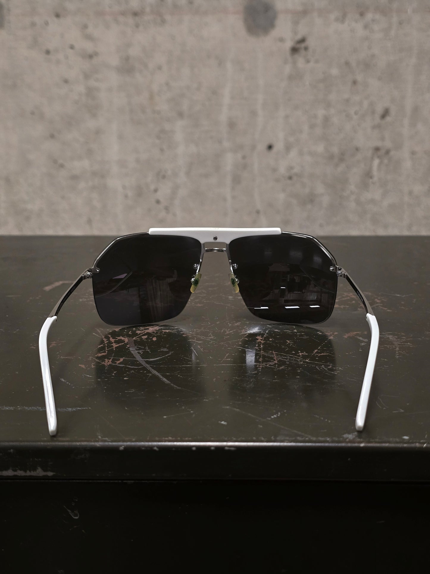 DIOR HOMME by Hedi Slimane 00s '0073/S' White Aviator Grey Tinted Sunglasses