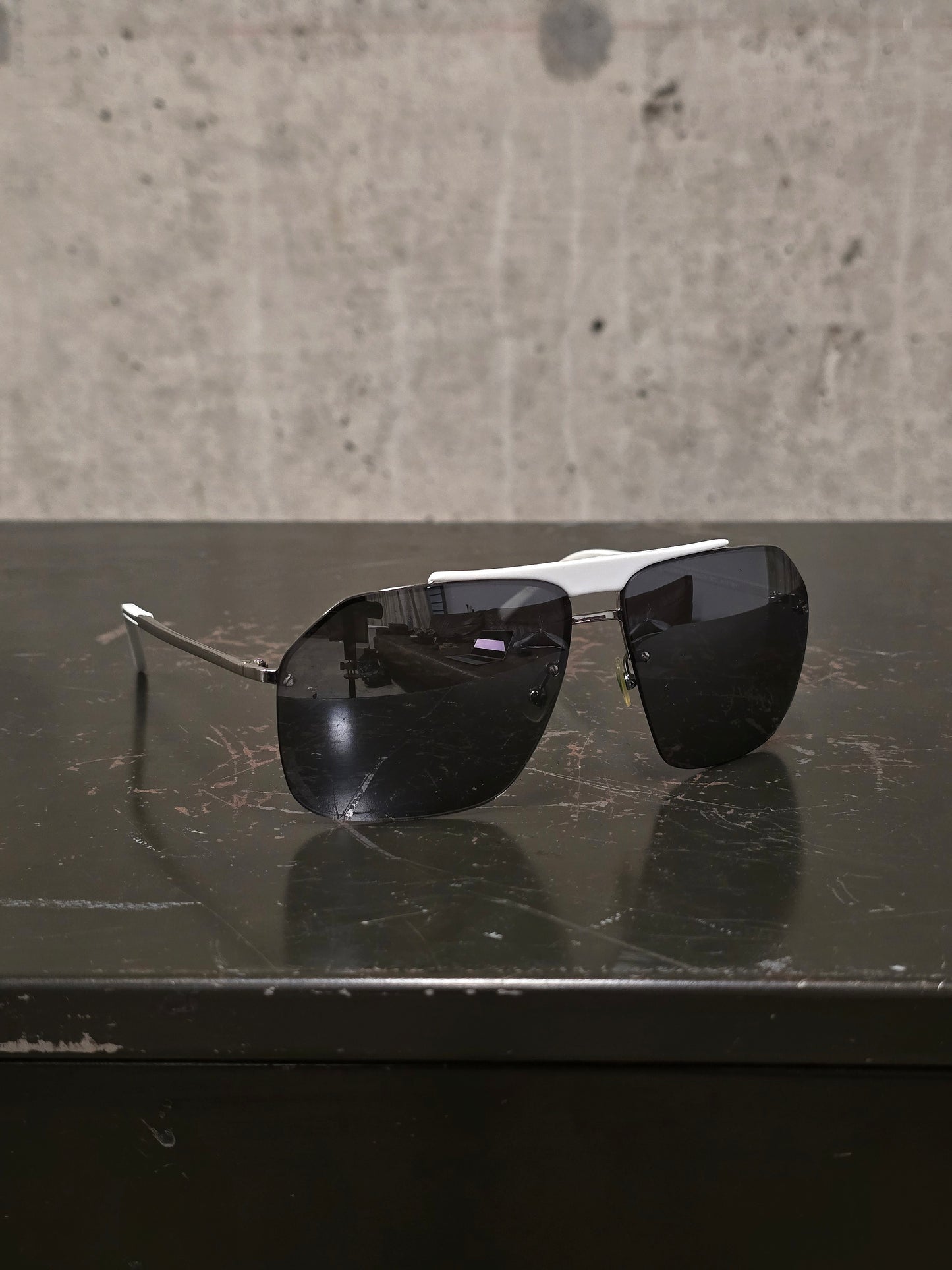 DIOR HOMME by Hedi Slimane 00s '0073/S' White Aviator Grey Tinted Sunglasses