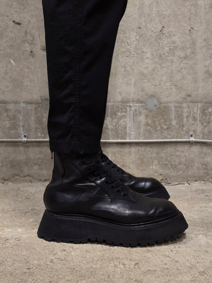 Julius_7 Pre-SS22 'Writhe;' Back Zip Front Lace Cow Leather Chunky Military Boots