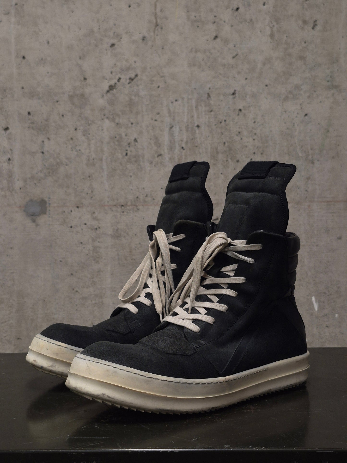 Rick Owens SS15 "FAUN" Charcoal Grey Reverse Cow Leather Geobasket Sneakers