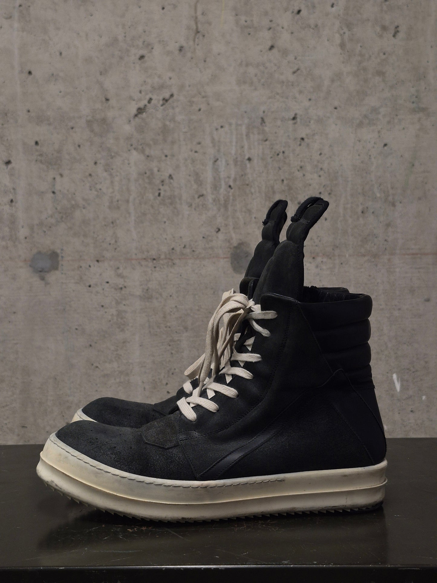 Rick Owens SS15 "FAUN" Charcoal Grey Reverse Cow Leather Geobasket Sneakers