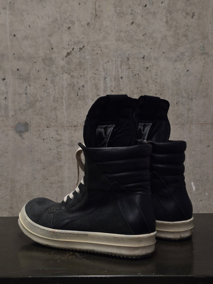 Rick Owens SS15 "FAUN" Charcoal Grey Reverse Cow Leather Geobasket Sneakers