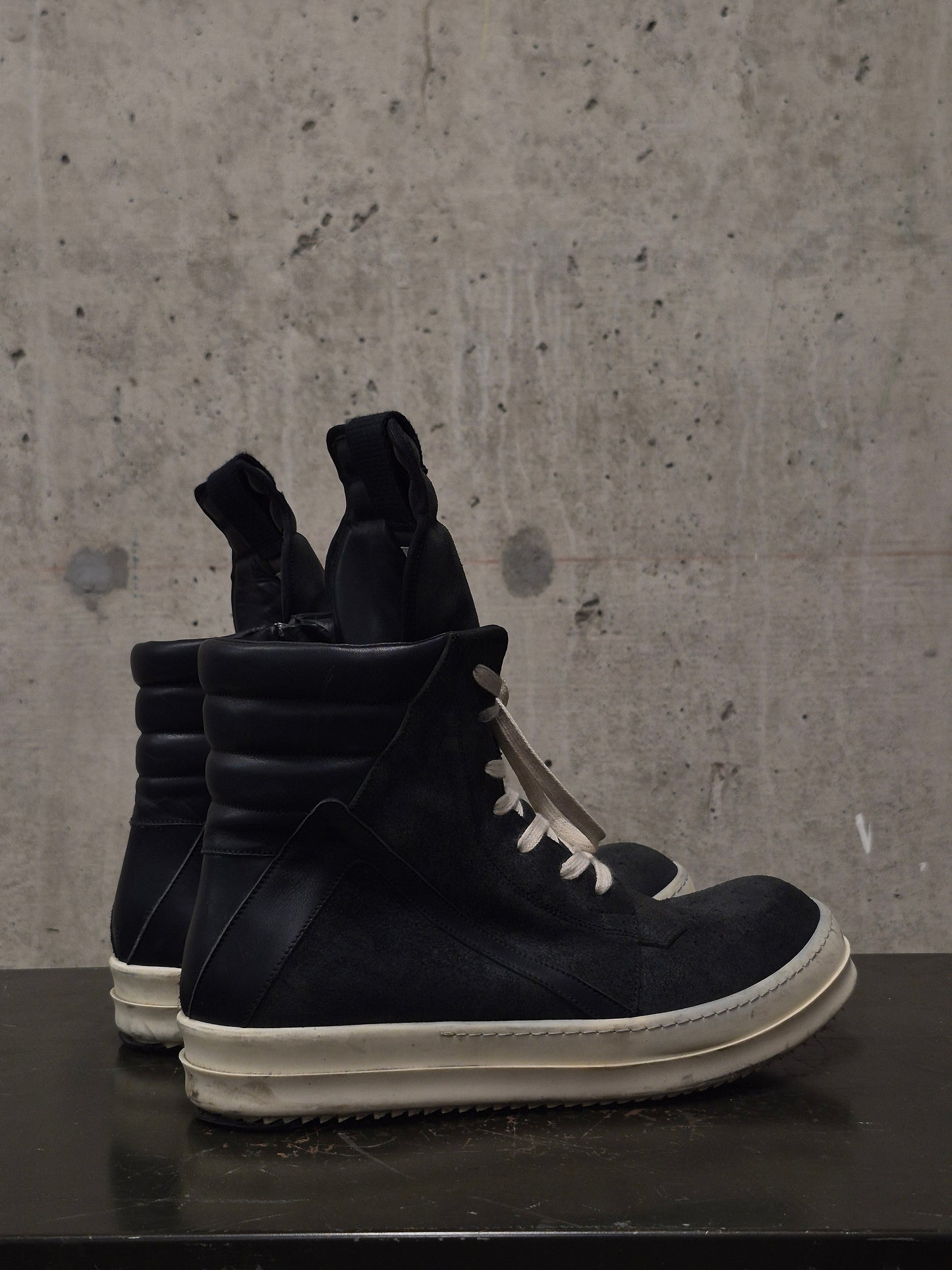 Rick Owens SS15 "FAUN" Charcoal Grey Reverse Cow Leather Geobasket Sneakers