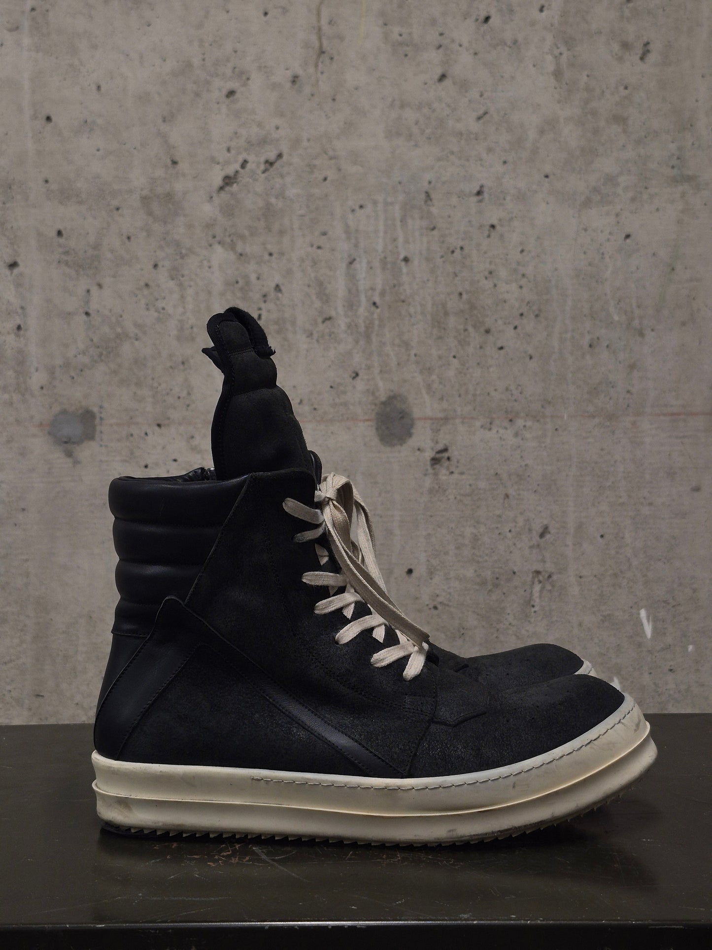 Rick Owens SS15 "FAUN" Charcoal Grey Reverse Cow Leather Geobasket Sneakers