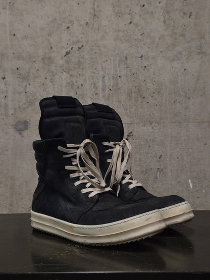 Rick Owens SS15 "FAUN" Charcoal Grey Reverse Cow Leather Geobasket Sneakers