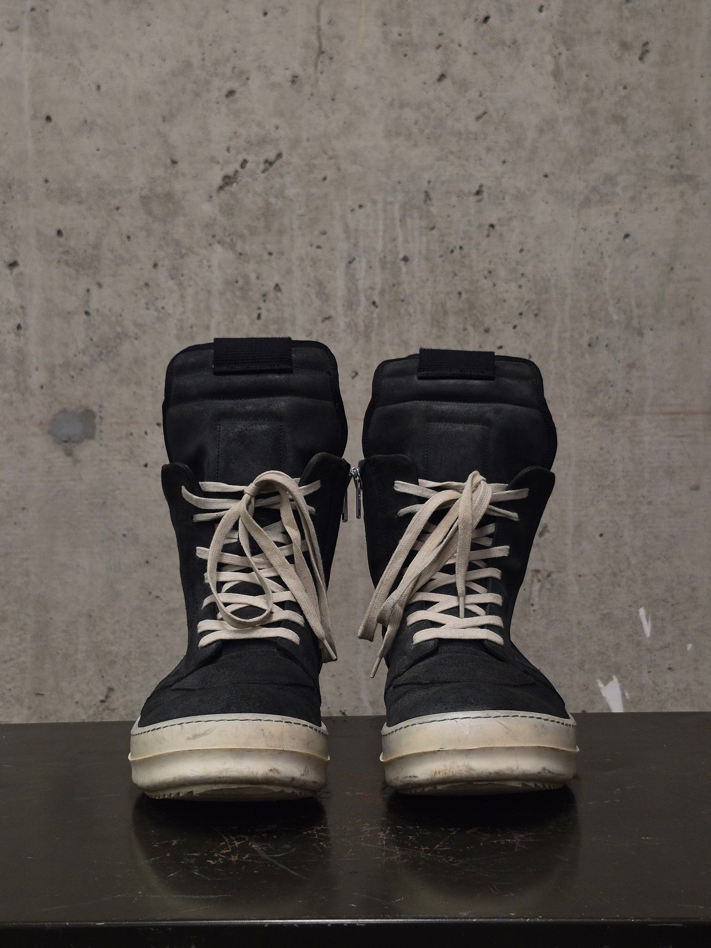 Rick Owens SS15 "FAUN" Charcoal Grey Reverse Cow Leather Geobasket Sneakers