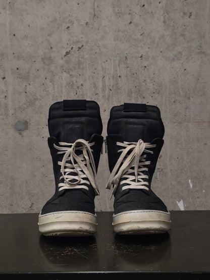 Rick Owens SS15 "FAUN" Charcoal Grey Reverse Cow Leather Geobasket Sneakers